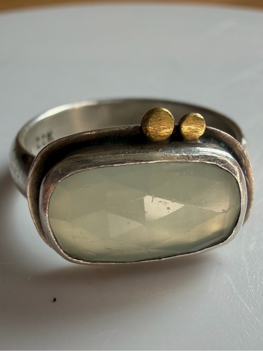 Ananda Khalsa Sundance Aquamarine Ring Silver 22k Gold Size 8.5 - Picture 10 of 13